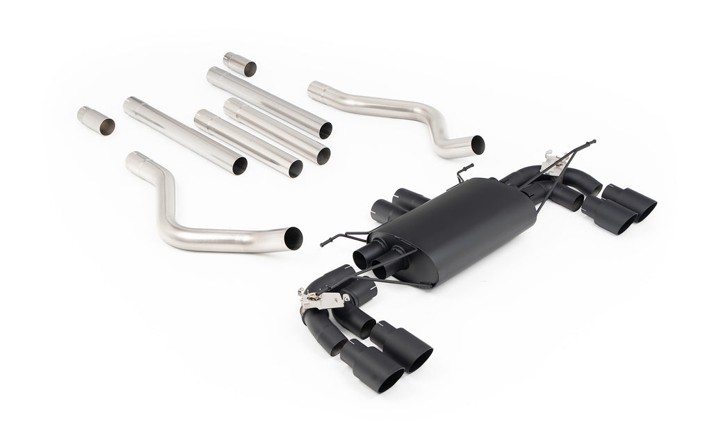 Milltek Black Edition Non-Resonated Valved Cat-Back Exhaust for Land Rover Defender 110 5.0 V8, Quad GT-90 Cerakote Black Tips