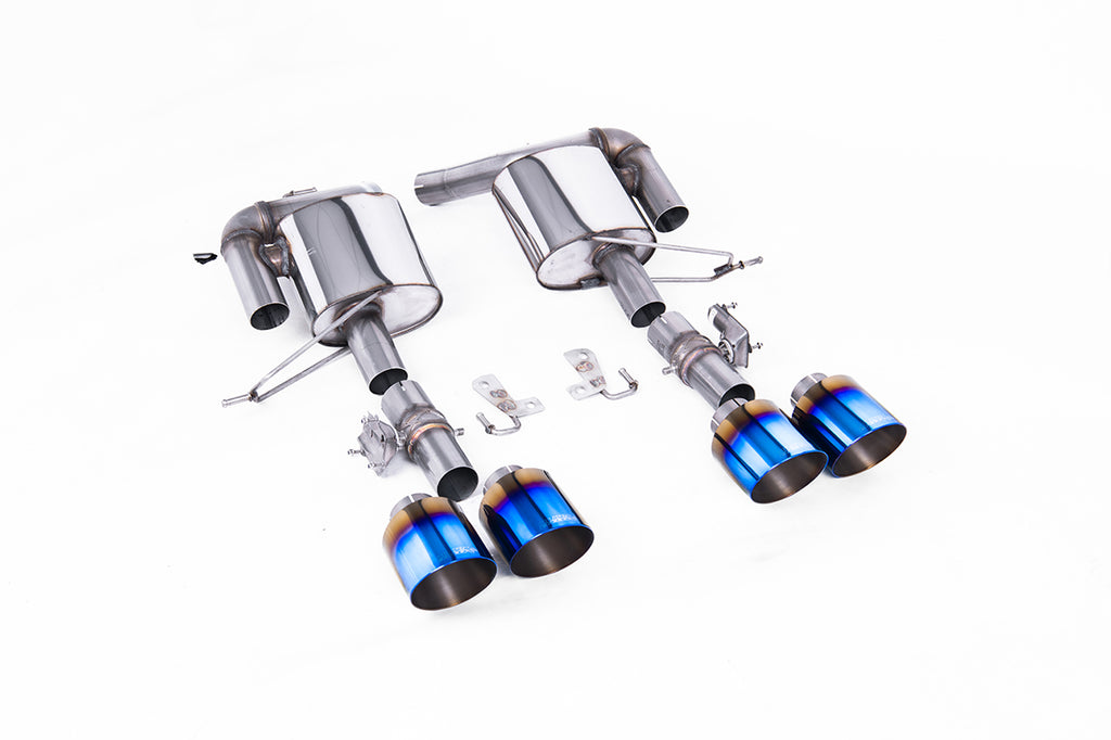 Milltek Valved Rear Silencers for Range Rover Sport SVR L550, GT-115 Burnt/Blue Titanium Tips