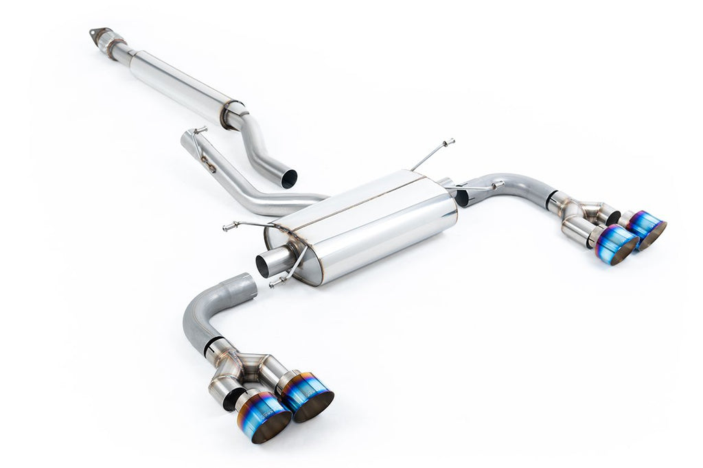 Milltek Resonated Quad-Outlet Cat-Back Exhaust for Toyota GR86 (TRD Diffuser), Burnt Titanium Tips