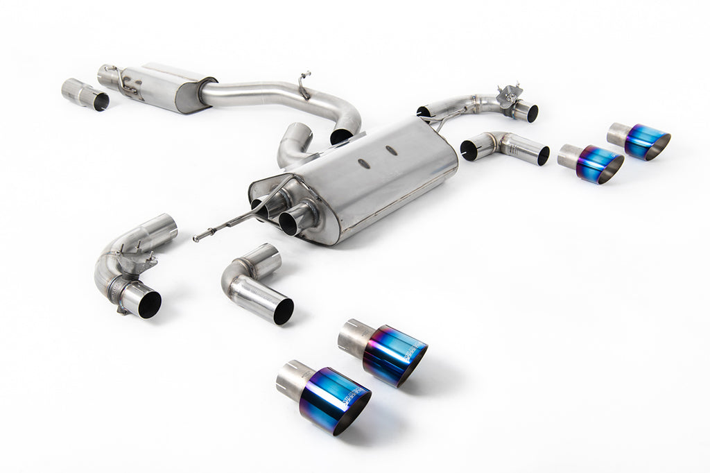 Milltek 80mm Valved Resonated Race Cat-Back Exhaust for VW Golf R MK7.5, Burnt Titanium Tips