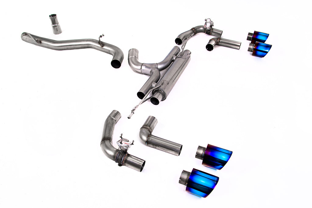 Milltek 80mm Race Cat-Back Exhaust for VW Golf R MK8, Burnt/Blue Titanium Tips