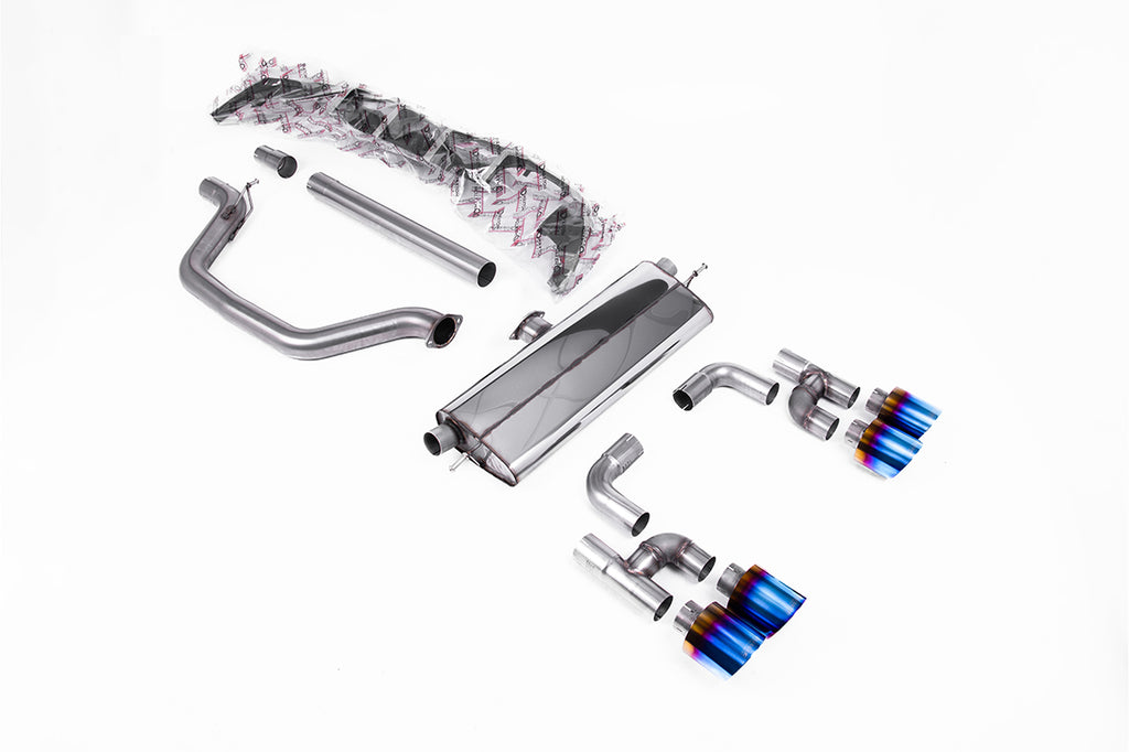 Milltek 80mm Road+ OPF/GPF-Back Exhaust for VW Golf MK8 GTI Golf R Style, Burnt Titanium Tips