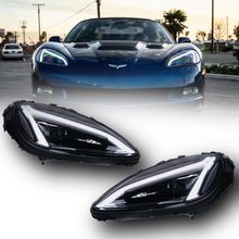 Load image into Gallery viewer, 2005-2013 Corvette C6 Projector LED Headlights C8 Style Amber Sequential Turn Signals