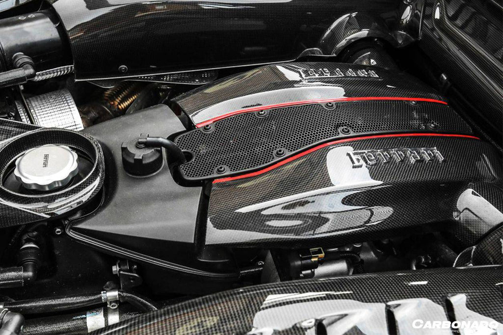 2015-2023 Ferrari 488 GTB & Pista & F8 Dry Carbon Fiber Engine Bay Panels With Heat Protection - Carbonado