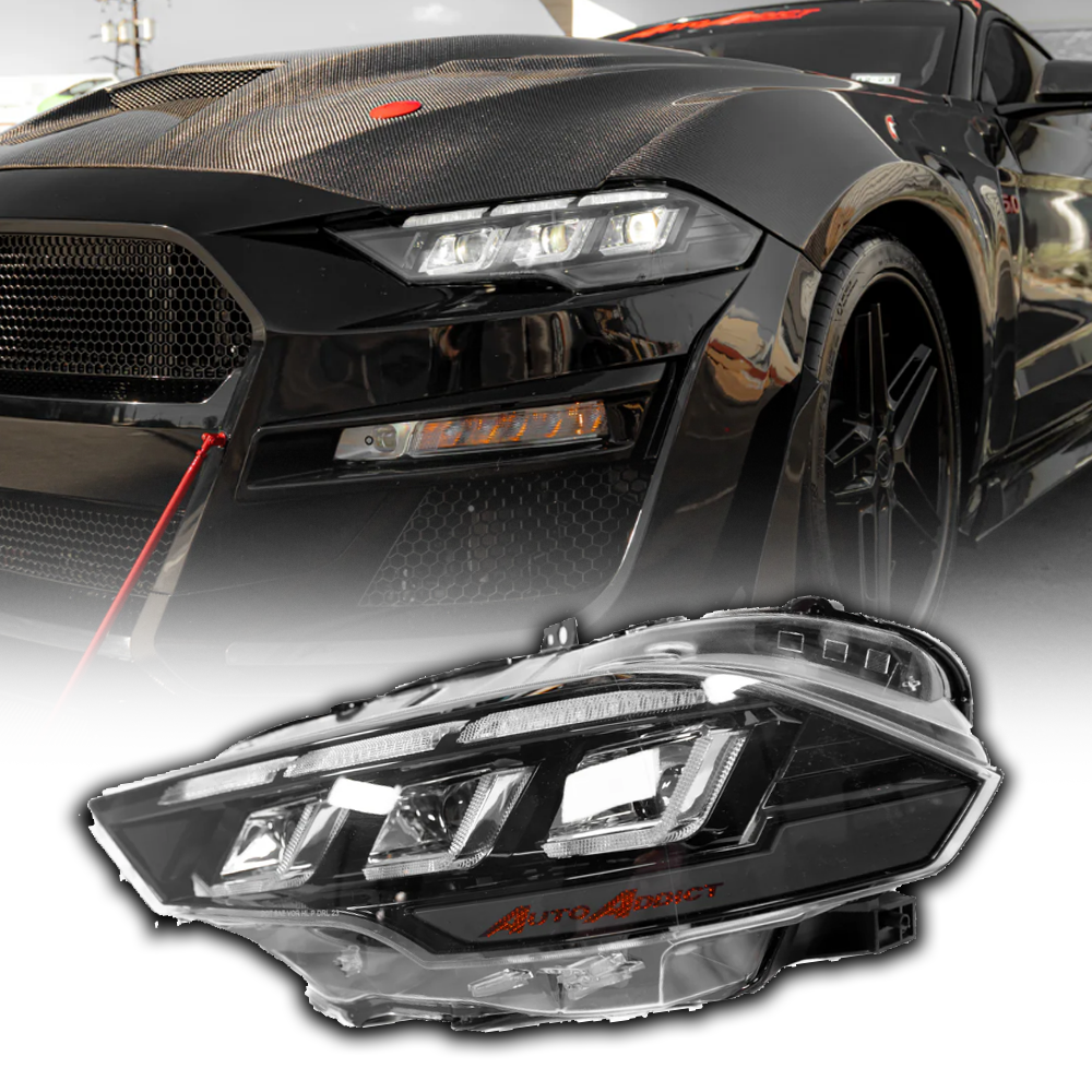 2018-2023 Ford Mustang Projector Headlights S650 Style LED Amber Sequential Turn Signals