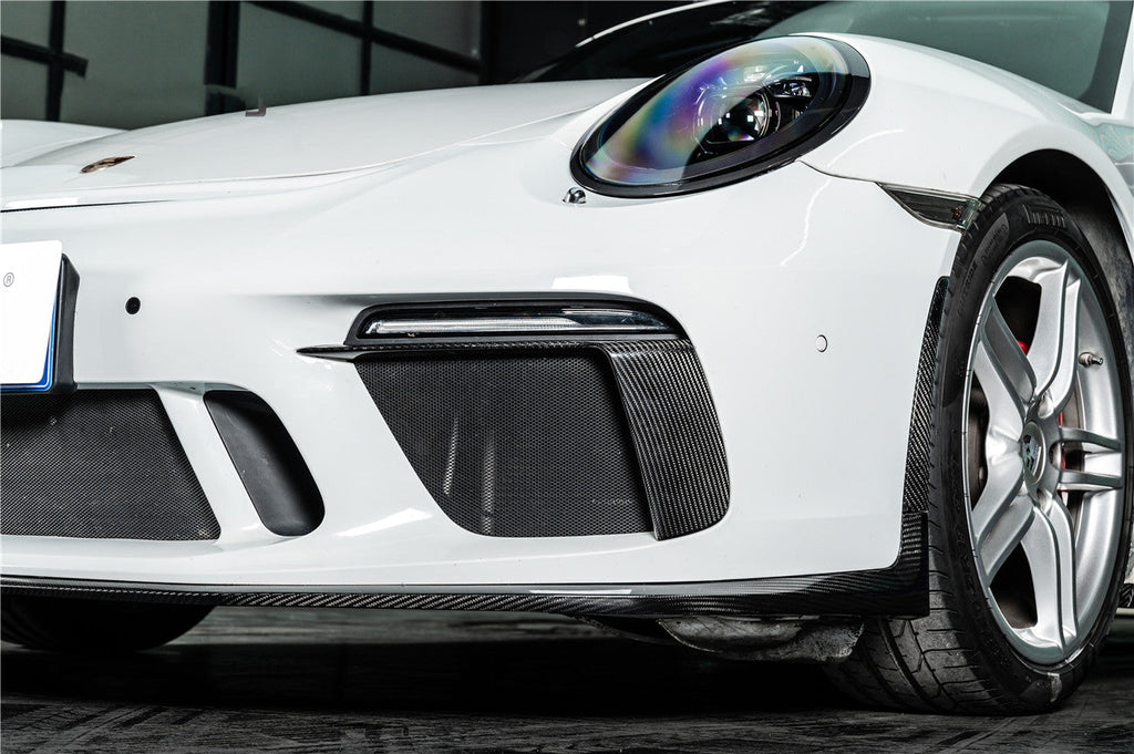 Carbonado 2017-2019 Porsche 911 991.2 GT3 OE Style Dry Carbon Fiber Front Bumper Daytime Running Light Trims - Carbonado